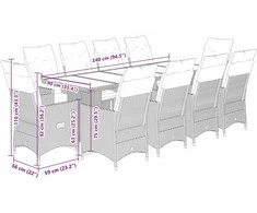 Lauko baldų komplektas Bistro komplektas su pagalvėmis, 11 dalių, pilkas, poliratanas