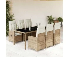Lauko baldų komplektas Bistro komplektas su pagalvėlėmis, 7 dalių, smėlio, poliratanas