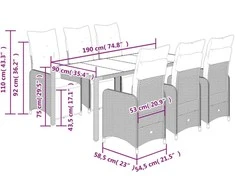 Lauko baldų komplektas Bistro komplektas su pagalvėlėmis, 7 dalių, pilkas, poliratanas