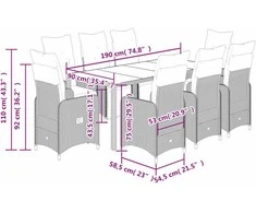 Lauko baldų komplektas Bistro komplektas su pagalvėlėmis, 9 dalių, pilkas, poliratanas