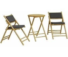 Lauko baldų komplektas Bistro komplektas su pilkomis pagalvėlėmis, 3 dalių, bambukas