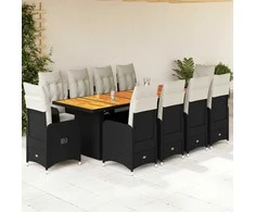 Lauko baldų komplektas Bistro komplektas su pagalvėmis, 11 dalių, juodas, poliratanas