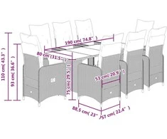 Lauko baldų komplektas Bistro komplektas su pagalvėlėmis, 9 dalių, rudas, poliratanas
