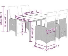 Lauko baldų komplektas Bistro komplektas su pagalvėlėmis, 5 dalių, rudas, poliratanas