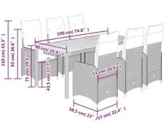 Lauko baldų komplektas Bistro komplektas su pagalvėlėmis, 9 dalių, juodas, poliratanas