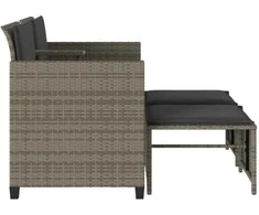 Dvivietė sodo sofa su staliuku/taburetėmis, pilka, poliratanas