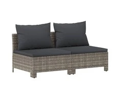 Lauko baldų komplektas Dvivietė sodo sofa su pilkomis pagalvėlėmis, poliratanas