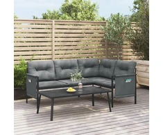 Kampinė sodo sofa, antracito spalvos, plienas ir tekstilenas