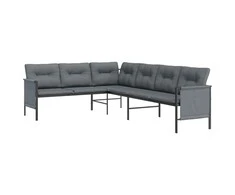 Kampinė sodo sofa, antracito spalvos, plienas ir tekstilenas