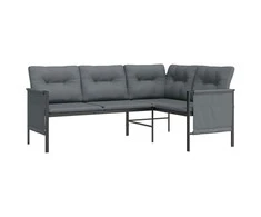 Kampinė sodo sofa, antracito spalvos, plienas ir tekstilenas