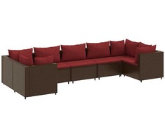 Lauko baldų komplektas Sodo baldų komplektas su pagalvėlėmis, 7 dalių, rudas