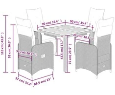 Lauko baldų komplektas Sodo bistro komplektas su pagalvėmis, 5 dalių, juodas, ratanas