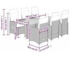 Sofa Sodo bistro komplektas su pagalvėmis, 7 dalių, juodas, ratanas