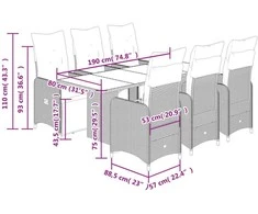 Lauko baldų komplektas Sodo bistro komplektas su pagalvėmis, 7 dalių, juodas, ratanas