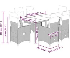 Lauko baldų komplektas Sodo bistro komplektas su pagalvėmis, 7 dalių, juodas, ratanas