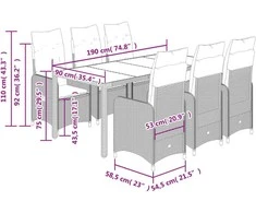 Lauko baldų komplektas Sodo bistro komplektas su pagalvėmis, 7 dalių, juodas, ratanas