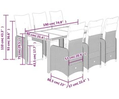 Lauko baldų komplektas Sodo bistro komplektas su pagalvėmis, 7 dalių, juodas, ratanas