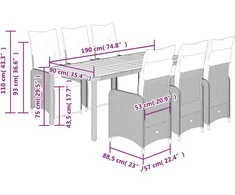 Lauko baldų komplektas Sodo bistro komplektas su pagalvėmis, 7 dalių, juodas, ratanas