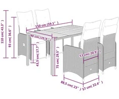 Lauko baldų komplektas Sodo bistro komplektas su pagalvėmis, 5 dalių, juodas, ratanas