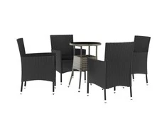 Lauko baldų komplektas Sodo bistro komplektas su pagalvėmis, 5 dalių, juodas, ratanas