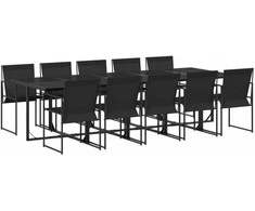 Lauko baldų komplektas Sodo komplektas, 11 dalių, juodas, tekstilenas