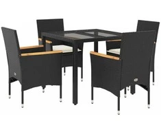 Lauko baldų komplektas Sodo komplektas, 5 dalių, juodas, poliratanas ir stiklas