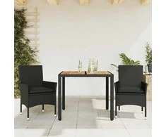 Lauko baldų komplektas Sodo komplektas, 3 dalių, juodas, poliratanas ir akacija
