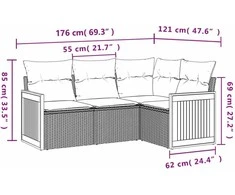 Lauko baldų komplektas Sodo komplektas su pagalvėlėmis, 4 dalių, juodas, poliratanas