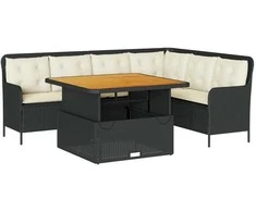 Sofa Sodo komplektas su pagalvėlėmis, 2 dalių, juodas, poliratanas
