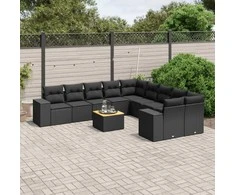 Sofa Sodo komplektas su pagalvėlėmis, 11 dalių, juodas, poliratanas