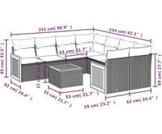 Sofa Sodo komplektas su pagalvėlėmis, 9 dalių, smėlio, poliratanas