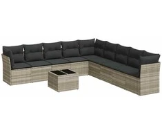 Sofa Sodo komplektas su pagalvėlėmis, 10 dalių, pilkas, poliratanas