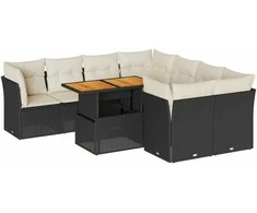 Sofa Sodo komplektas su pagalvėlėmis, 9 dalių, juodas, poliratanas
