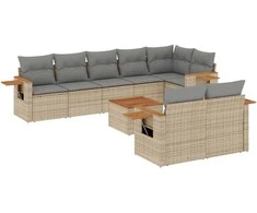 Sofa Sodo komplektas su pagalvėlėmis, 9 dalių, smėlio, poliratanas