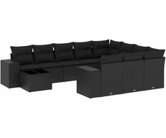 Sofa Sodo komplektas su pagalvėlėmis, 11 dalių, juodas, poliratanas