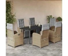 Lauko baldų komplektas Sodo komplektas su pagalvėlėmis, 7 dalių, smėlio, poliratanas