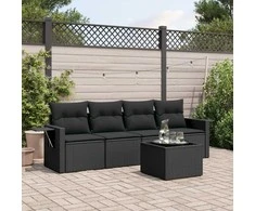 Lauko baldų komplektas Sodo komplektas su pagalvėlėmis, 5 dalių, juodas, poliratanas