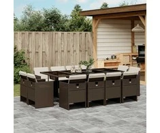 Lauko baldų komplektas Sodo komplektas su pagalvėlėmis, 13 dalių, rudas, poliratanas