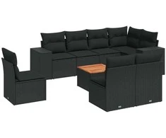 Sofa Sodo komplektas su pagalvėlėmis, 9 dalių, juodas, poliratanas