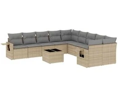 Sofa Sodo komplektas su pagalvėlėmis, 11 dalių, smėlio, poliratanas