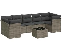 Sofa Sodo komplektas su pagalvėlėmis, 8 dalių, pilkas, poliratanas