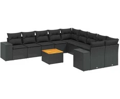 Sofa Sodo komplektas su pagalvėlėmis, 11 dalių, juodas, poliratanas