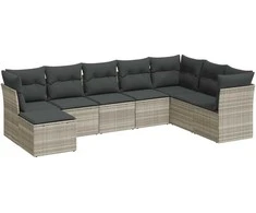 Sofa Sodo komplektas su pagalvėlėmis, 8 dalių, pilkas, poliratanas