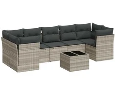 Sofa Sodo komplektas su pagalvėlėmis, 8 dalių, pilkas, poliratanas