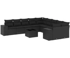 Sofa Sodo komplektas su pagalvėlėmis, 11 dalių, juodas, poliratanas