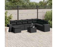 Sofa Sodo komplektas su pagalvėlėmis, 9 dalių, juodas, poliratanas