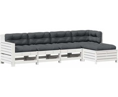 Lauko baldų komplektas Sodo komplektas su pagalvėlėmis, 5 dalių, baltas, pušis