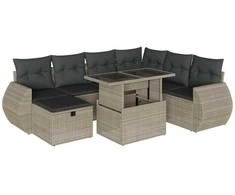 Sofa Sodo komplektas su pagalvėlėmis, 8 dalių, pilkas, poliratanas