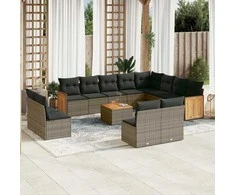 Lauko baldų komplektas Sodo komplektas su pagalvėlėmis, 13 dalių, pilkas, poliratanas