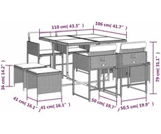 Lauko baldų komplektas Sodo komplektas su pagalvėlėmis, 9 dalių, juodas, poliratanas